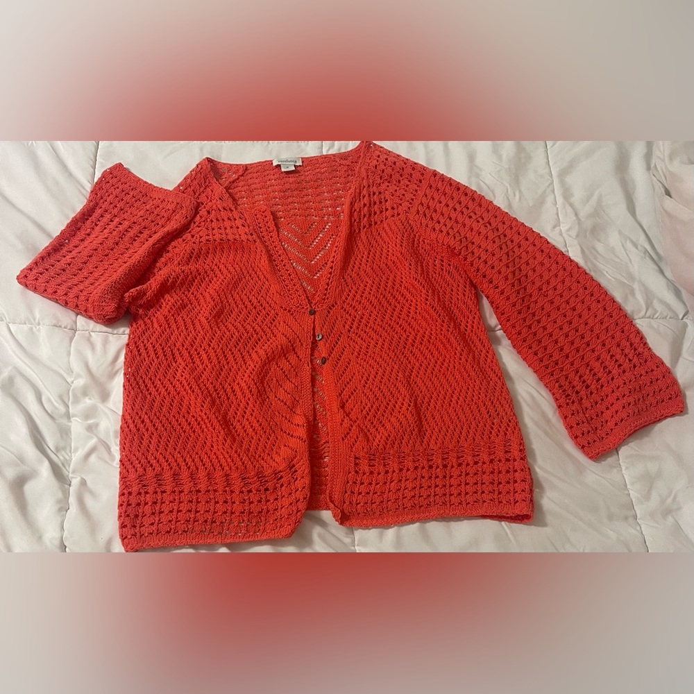 Sundance Rhodes Coral Crochet Open Knit Cardigan Sweater Size Medium Coastal - Picture 2 of 4